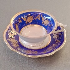 Schwarzenhammer Bavaria - 2 tlg. Mokkatassen Set in Kobaltblau Rosen in Gold alt