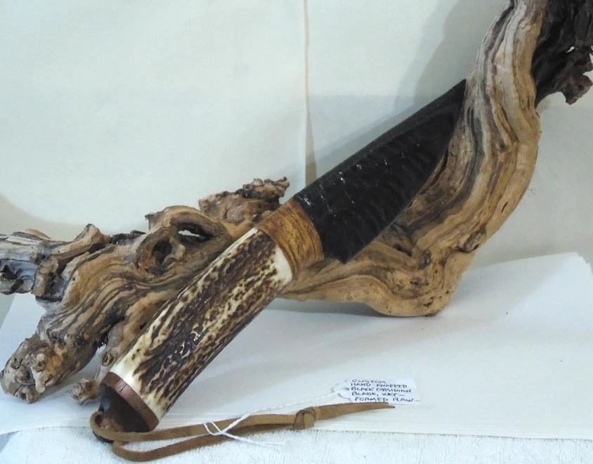 VTG "Black Obsidian Blade "Hunting Knife" Elk Horn Handle Custom Made Excellent - Image 2 of 4