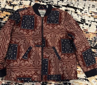 Levi's Bandana Patchwork Quilted Bomber Jacket Burgundy Navy Lightweight XXL NWT