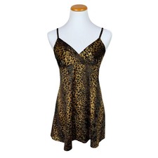 Victorias Secret Leopard Print Velvet Slip Dress Babydoll Mini Women's M