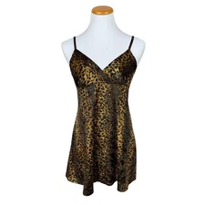 Victorias Secret Leopard Print Velvet Slip Dress Babydoll Mini Women's M