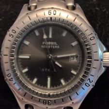 Fossil 100m Quartz Analog Watch Black Dial Date Silver Stainless Bracelet