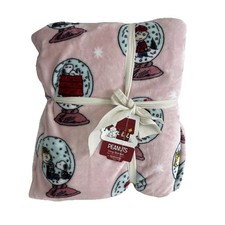 Peanuts Snoopy Friends Christmas Pink King Size Blanket Snow Globe 108x90" NEW