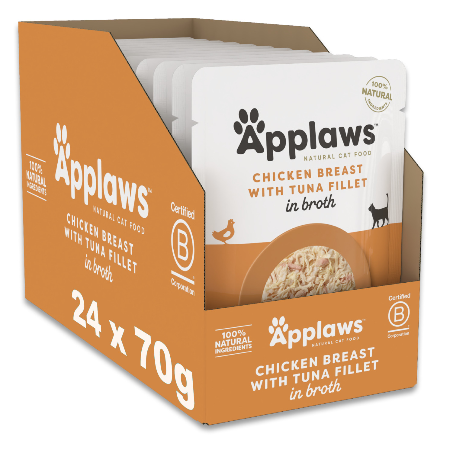 24 x 70g Applaws Adult Wet Cat Food Pouches Chicken Breast Tuna Fillet in Broth - Image 2