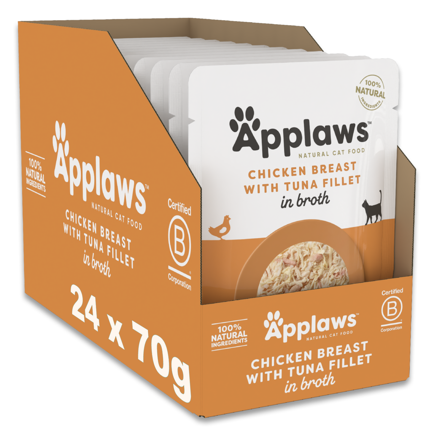24 x 70g Applaws Adult Wet Cat Food Pouches Chicken Breast Tuna Fillet in Broth