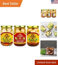 Pickled Quail Egg Variety 3 Pack - Mild, Jalapeno, and Cajun Flavors - 16 Oun...
