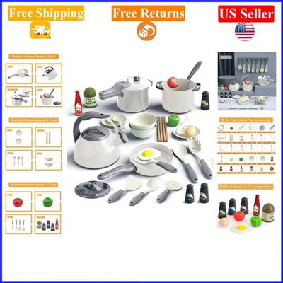 Kids Play Kitchen Set 32pcs - Pretend Cooking Toys for Toddlers, White