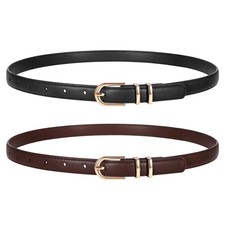 2 Pack Women Skinny Leather Belts for Jeans Pants Thin Faux Leather Belt with...