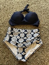 Women  s High Waisted Bikini Set XL Navy Blue New In Package