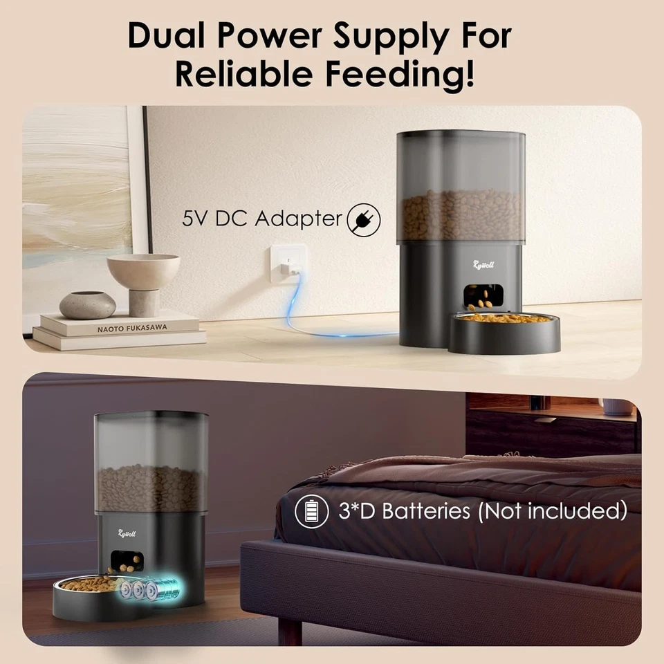 Alimentador Automático para Gatos y Fuente de Agua, Dispensador de Alimentos para Mascotas Temporizado WiFi 3L y... Foto 3 de 4