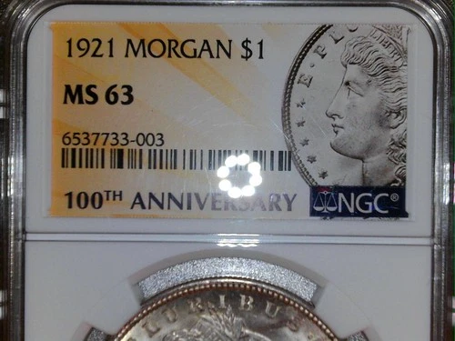 1921 Morgan Silver Dollar MS63 NGC 100th Anniv 2021 Special Label AS PICTURED