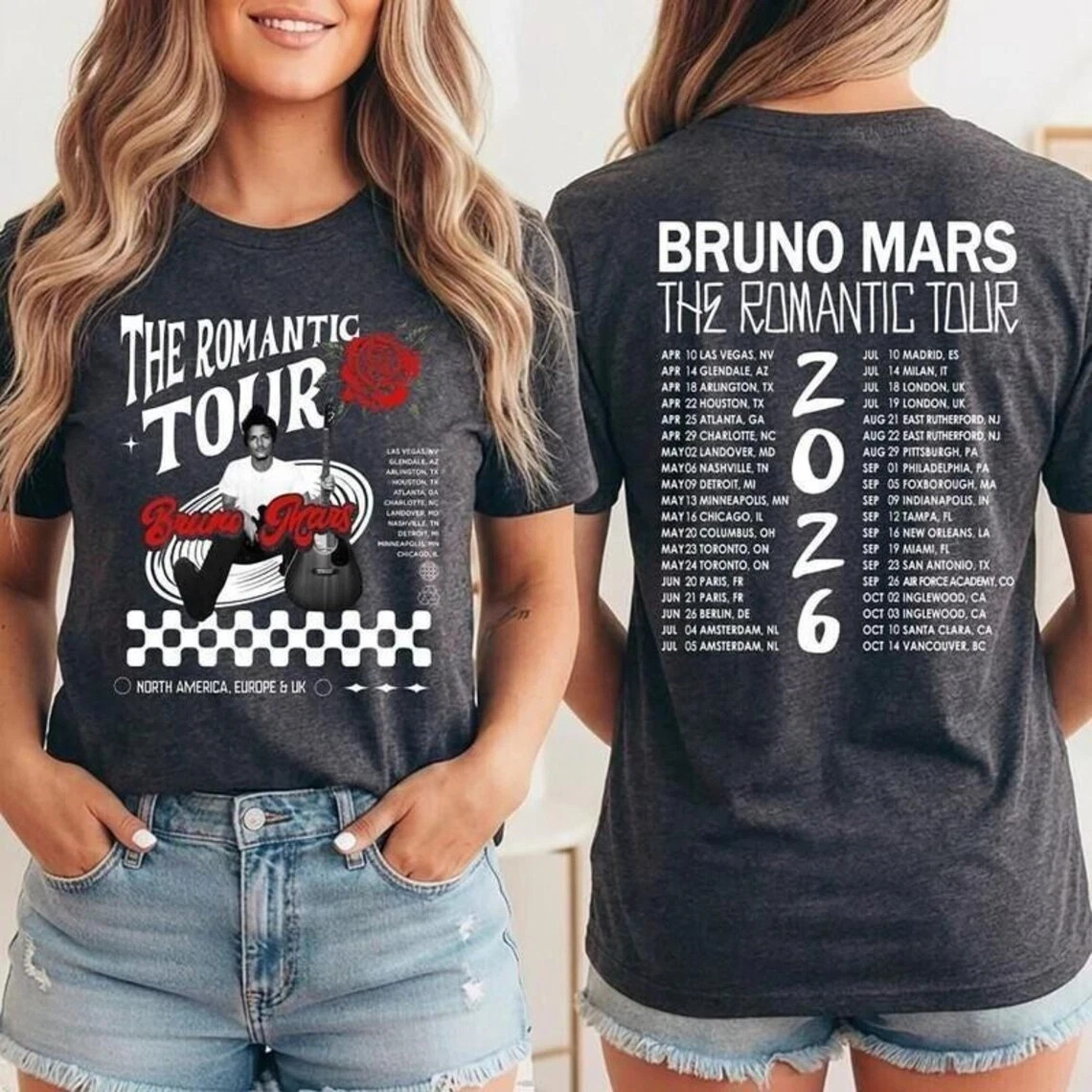 HOT SALE Bruno Mars Concert Tee Retro The Romantic Tour, Bruno Mars 2026 T-Shirt