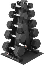 Rubber Coated Hex Dumbbell Set with Storage Rack, 100/150/200/550 LB Hand Weight