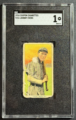 1914 T213-2 Coupon Cigarettes JOHNNY EVERS SGC 1 PR HOF
