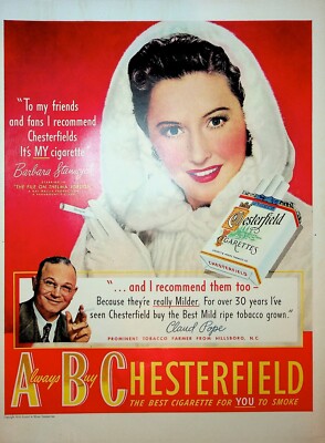 did barbara stanwyck smoke cigarettes Original Chesterfield Cigarettes Ad: Barbara Stanwyck; Is My Cigarette