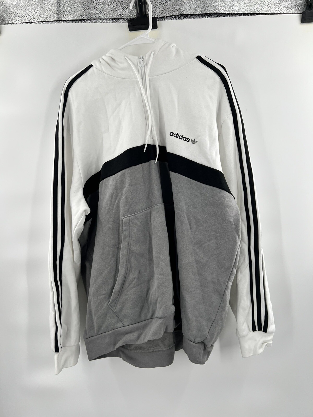 ADIDAS ORIGINALS Nutasca MENS 1/2 ZIP WHITE GREY HOOD… Gem