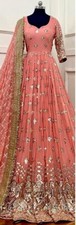 Launching Faux Georgette Fancy Gown Bottom With Peach Dupatta For Function Wear