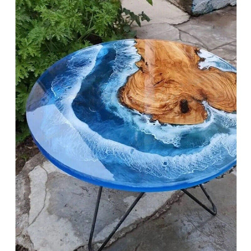 Ocean Beach Blue Epoxy Table Top , Coffee Table Round , Resin River Table Decor