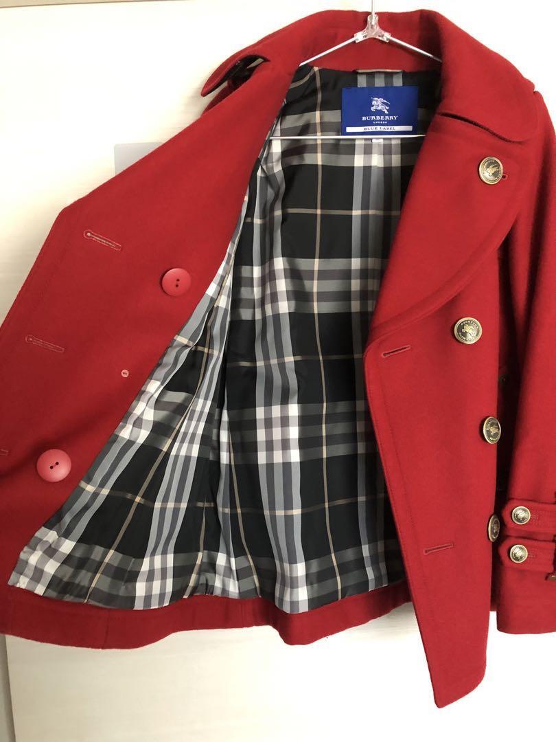 BURBERRY BLUE LABEL レッドピーコート 38 Burberry Blue Label Peacoat Short Coat Red Women's Size 38