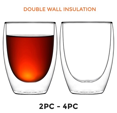 2 Stück/4 Stück Doppelwandig Isolierglas Kaffee Glas Becher Teetasse Unzerbrechlich - 350ML