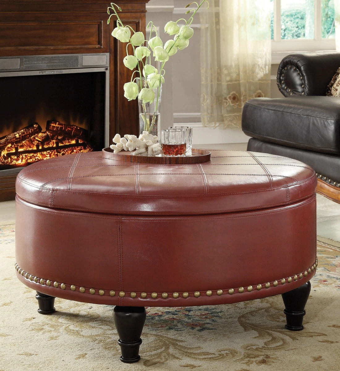 Round leather storage ottoman outlet