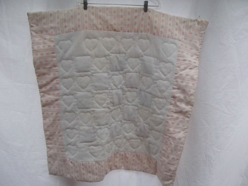 vtg 80s baby quilt wall hang heart cross stitch farm animal bunny rabbit 37"x37" - Picture 11 of 12