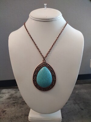 Full Frontier Copper- Turquoise Paparazzi Stone Long Necklace
