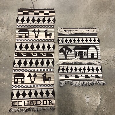 Vtg Set 2 Wall Hangings Ecuador Hand Loomed Brown Boho Primitive Wall Decor