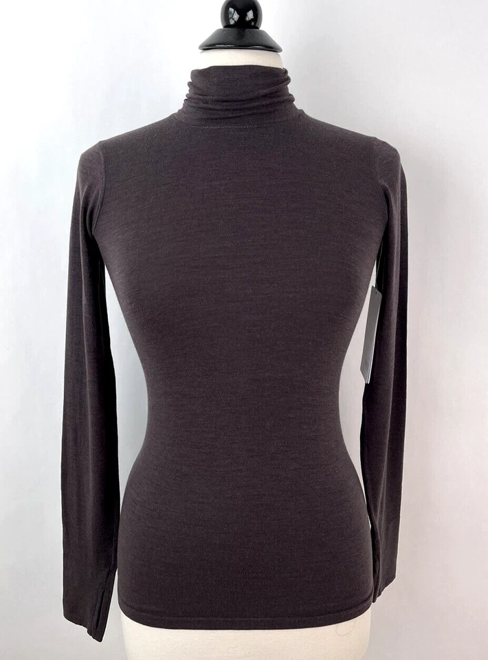 Nuevo con etiquetas Top Athleta Foresthill Ascent Cuello Alto XXS Nogal Lana Merino Ajustado Suave Foto 3 de 4