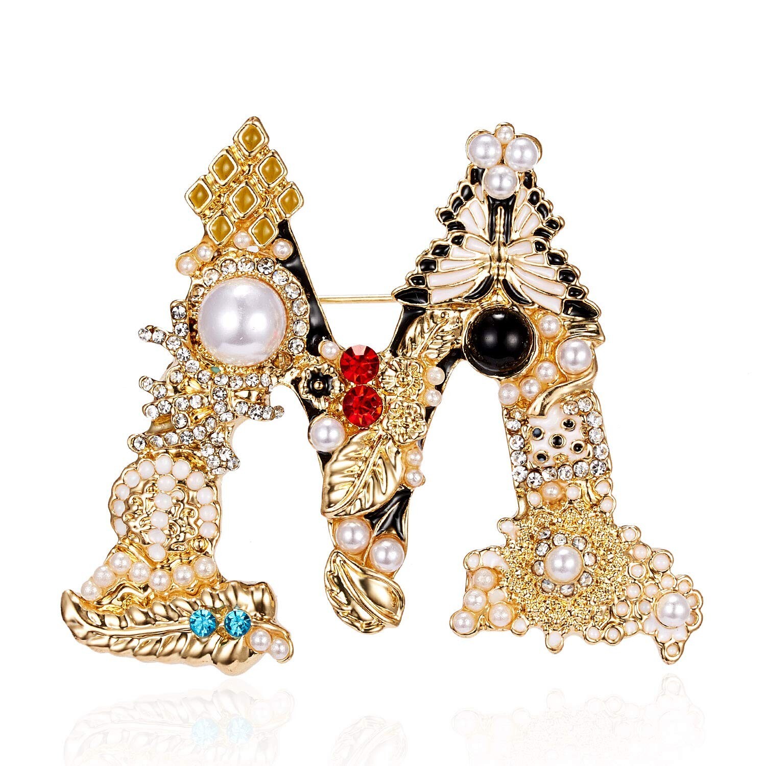 RINHOO Pearl Initial Brooch Pin Crystal A-Z 26 Alphabet Letters Brooch ...
