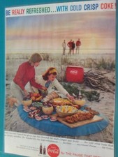 1959 Coca-Cola Bottle art "With Cold Crisp Coke" Vintage promo print ad