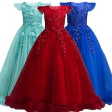Kids Dresses Flower Lace Formal Sleeveless Long for Girls Princess 4-15Years