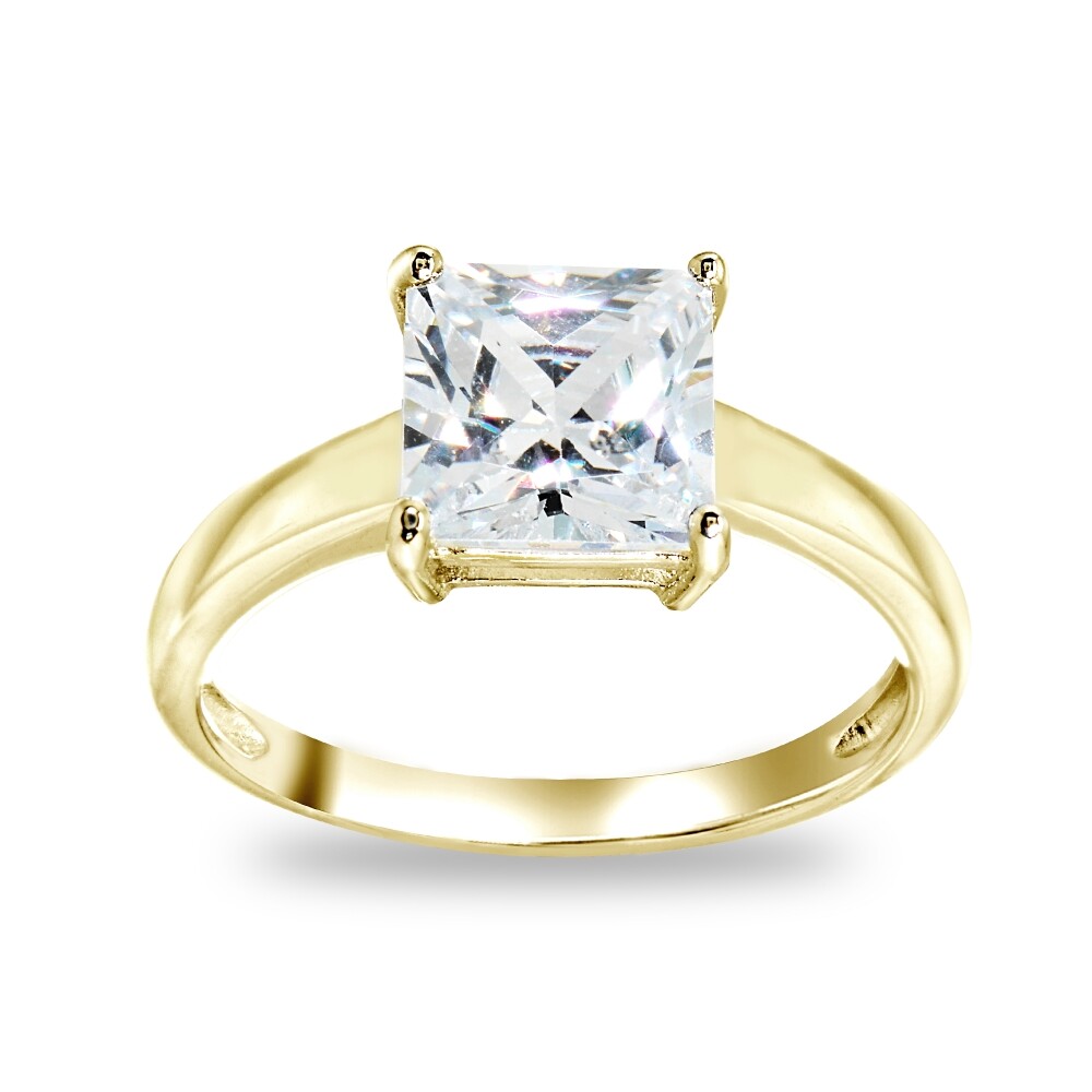 7mm Princess-Cut Square Cubic Zirconia Gold Plated 925 Engagement