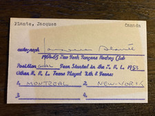 Jacques Plante Montreal Canadiens HOF signed autograph Hockey 3x5 index card