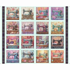 In Stitches By Quilting Treasures - Mint Vintage Machines Patch Panel  #30654-H