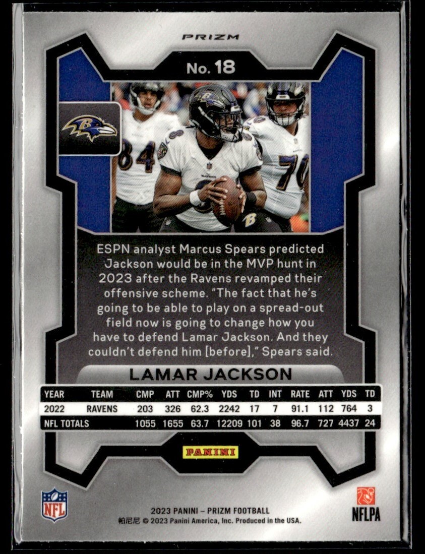 2023 Panini Prizm Orange Cracked Ice Lamar Jackson Baltimore