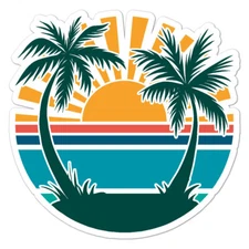 Tropical Beach Sun, Vinyl Decal Sticker, Indoor Outdoor, 3 Sizes, #9471