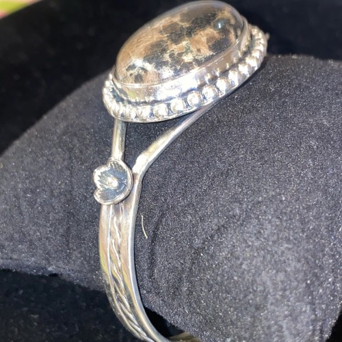 Navajo Cuff Bracelet Sterling Silver Black & Tan JASPER Native American Cuff - Picture 5 of 20