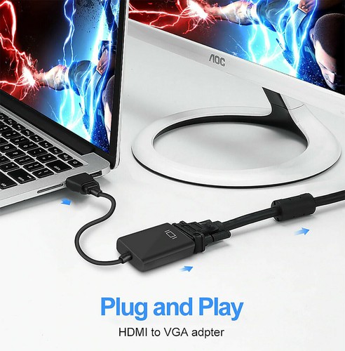Câble Convertisseur Adaptateur HDMI Mâle vers VGA Femelle 1080P Video Audio Noir - Zdjęcie 3 z 7