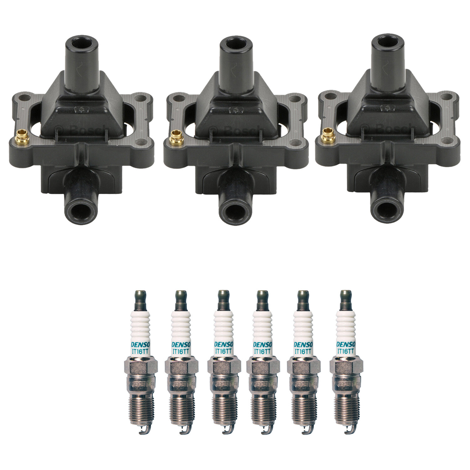Bosch 3 Ignition Coil Denso 6 Iridium TT Spark Plug Kit For W124 300E 2.8 L6