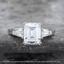 Emerald Cut Diamond 2Ct Lab Created Women Engagement Ring 14K White Gold Plated