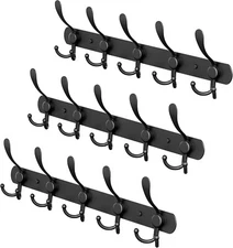 3PCS Heavy Duty Coat Rack Wall Mounted 5 Tri Hooks for Hanging Towel Matte Black