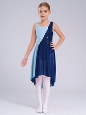 Kids Girls Shiny Sequins Lyrical Ballet Dance Dress Modern Jazz Latin Dancewear