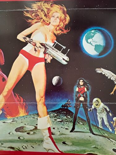 PÓSTER DE PELÍCULA BARBARELLA "ORIGINAL 1968 14"x36" INSERTAR JANE FONDA RARO CIENCIA FICCIÓN - Imagen 2 de 7
