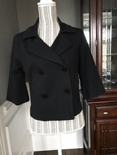 White House Black Market Women s Size 4 Black Cropped Blazer 3/4 Peplum Sleeve