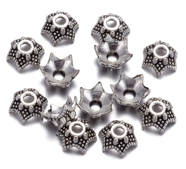 6 Petal Bead Caps Tibetan Silver Plated 7mm x 3mm Beads Jewelry Making