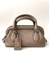 WOW Authentic FENDI Selleria Grey Leather Hand Bag Italy 925 Silver Stamp