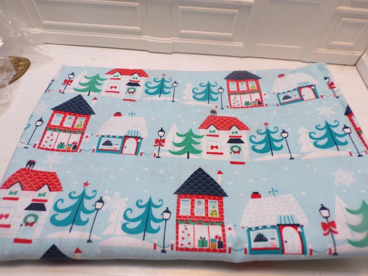 Fabric-cotton- JoAnns Blue FESTIVE CHRISTMAS HOUSES print- 1+ yards C ...