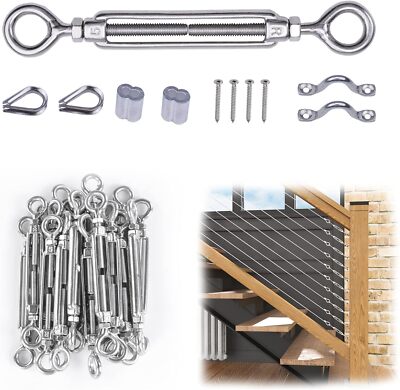 Muzata 20 Set 1/8'' Cable Railing Hardware Kit Heavy Duty Turnbuckle M5 Eye to...