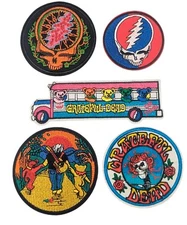 Grateful Dead Patch Set of Five iron on patches  Embroidered 5